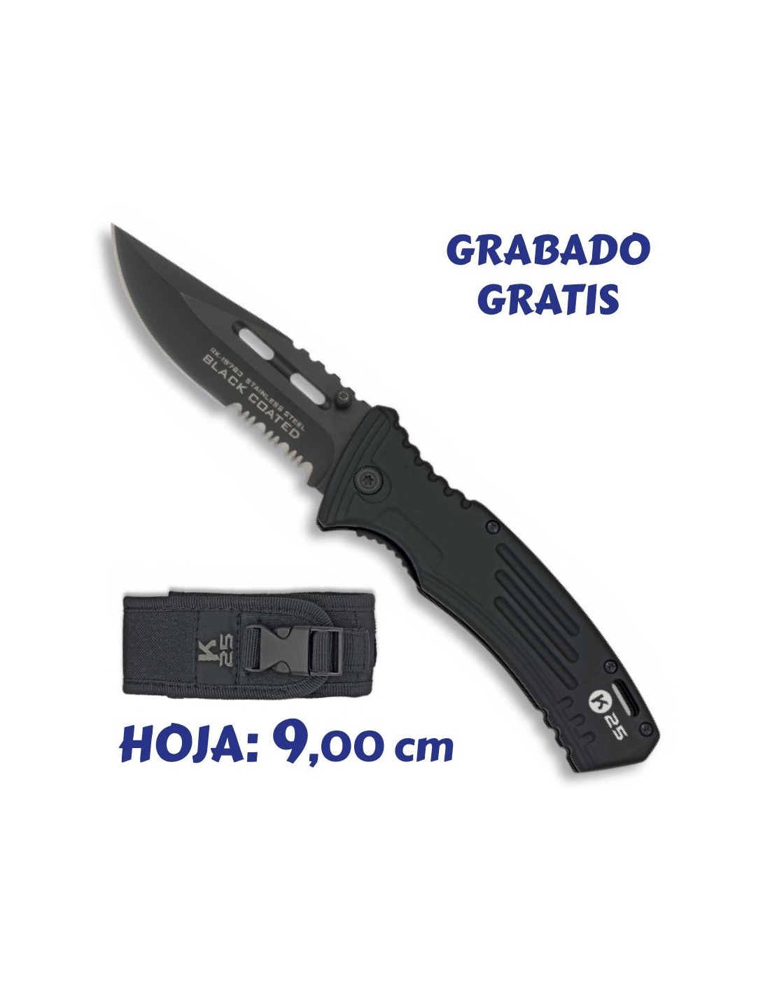 Navaja K25 black coated hoja 9 cm.